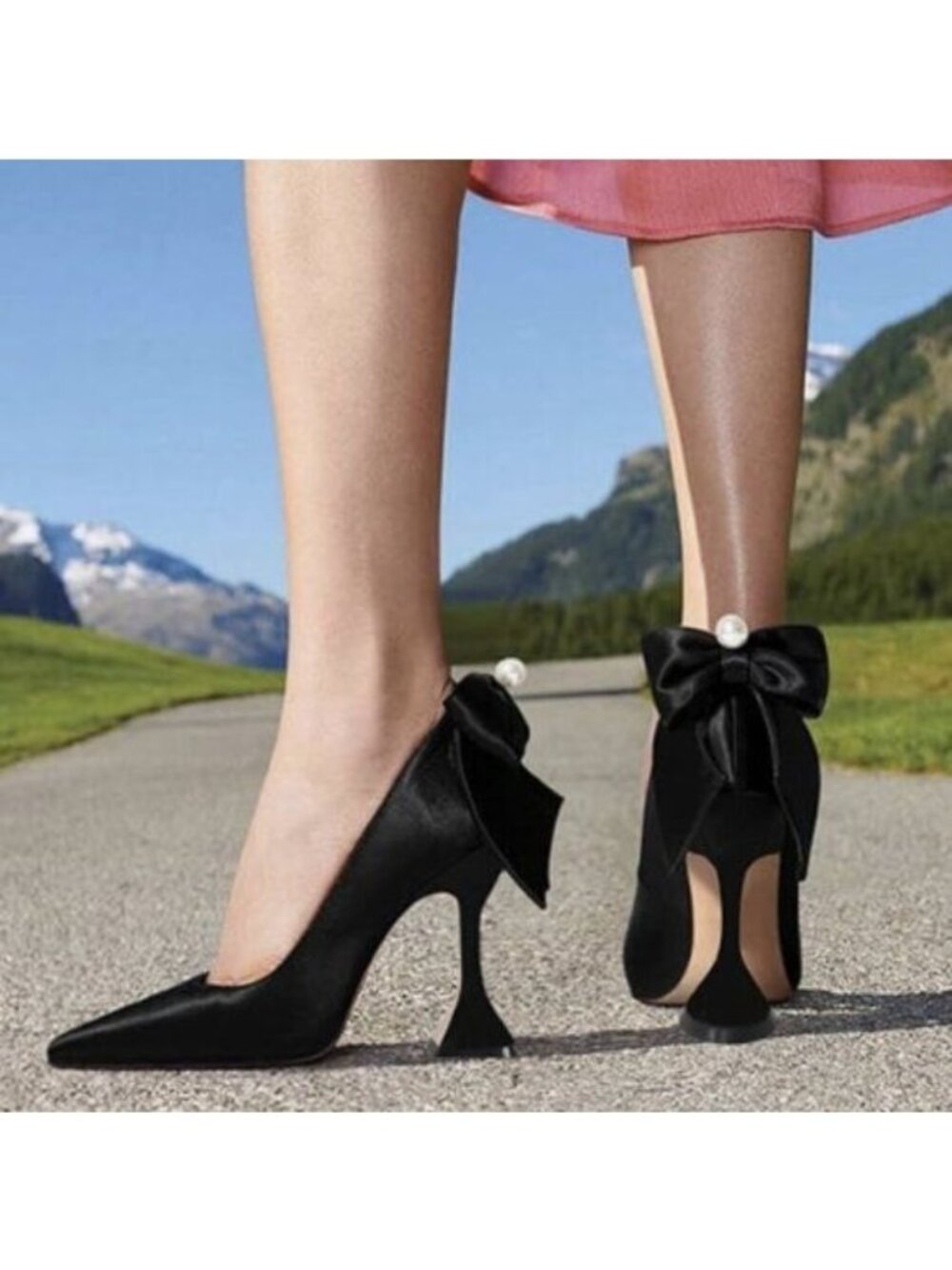 YDN Women Pointed Toe Slip on Pumps Special High Heels Party Ladies Black Shoes